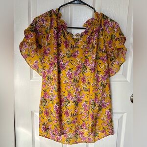 Pleione Mustard and Lavender Floral Blouse